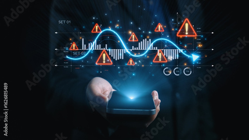 Εκτύπωση καμβά Economic caution visual showing risk alerts and financial volatility