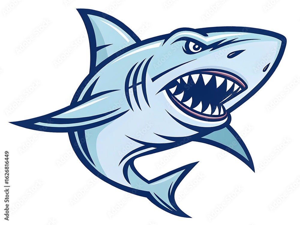 Naklejka premium Cartoon shark with angry expression isolated on white background