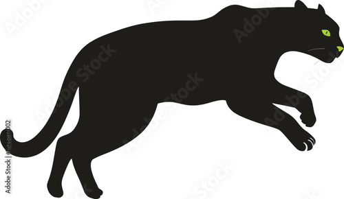 Vector art of a sleek black panther leaps forward its powerful form captured in a dynamic silhouette showcasing its strength and agility