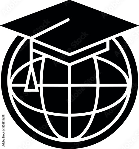 Graduation mortarboard over globe education knowledge learning university silhouette vector illustration