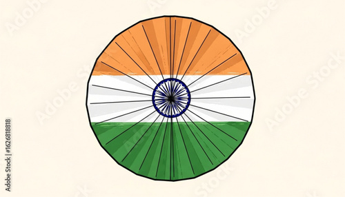 A stylized depiction of the Indian national flag, rendered in a circular, radiating design.