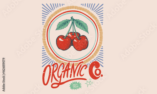 Sweet cherry artwork. Cherry fruit print. Cherry love. Organic food artwork for for t-shirt.