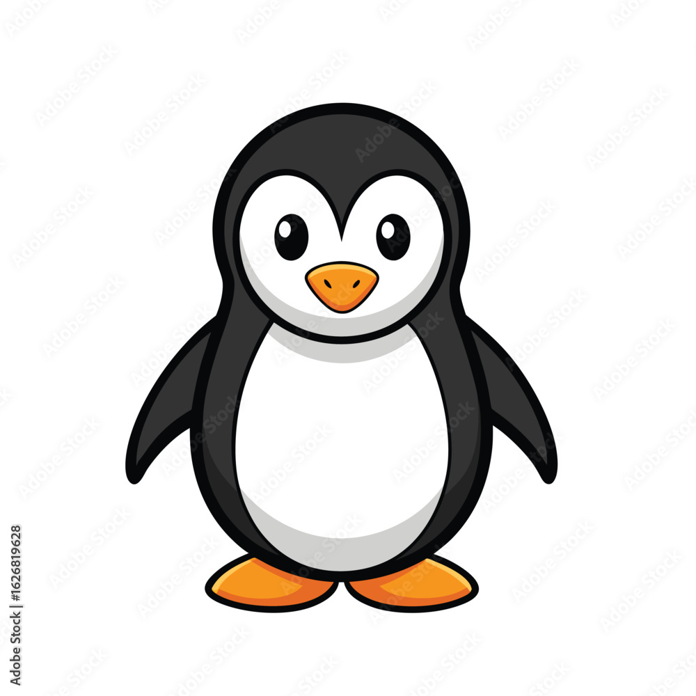 Fototapeta premium Flat in a simple children's style. Cute penguin on white background. Vector illustration