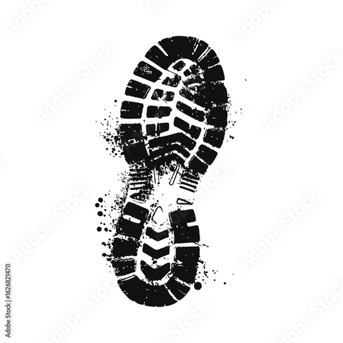 Black boot print with mud splatter
