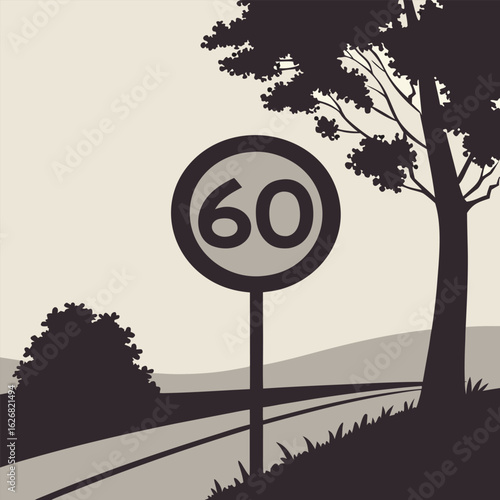  Silhouette of a Speed Limit Sign with Number 60