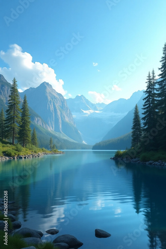 Serene Mountain Lake with Clear Water and Scenic Forest Surroundings