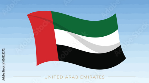 UAE national flag with red vertical and green, white, black horizontal stripes on sky gradient—symbol of pride, unity, and heritage 