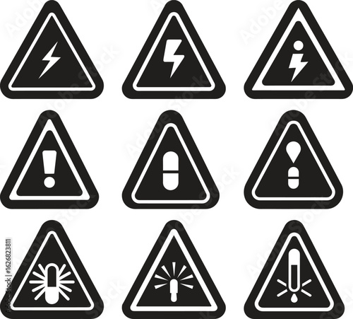 Collection of Safety Warning Signs with Various Hazards