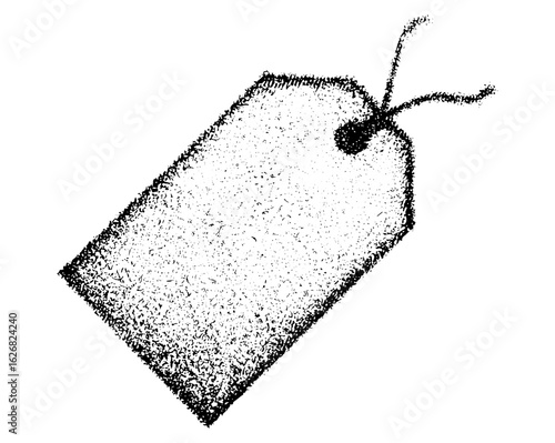 Vintage grunge price tag illustration with halftone stipple dots and grainy punk texture. Vector collage in retro photocopy style. Perfect for fashion, branding, and streetwear design