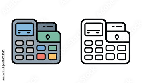 A Colorful and Black-and-White Illustration of a Card Reader POS Terminal for Transactions