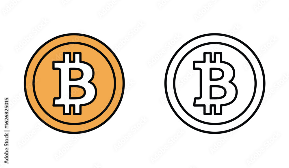 Bitcoin cryptocurrency tokens in color and line art representing decentralized digital currency concept Bitcoin cryptocurrency tokens in color and line art representing decentralized digital currency concept