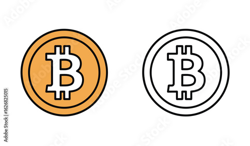 Bitcoin cryptocurrency tokens in color and line art representing decentralized digital currency concept
