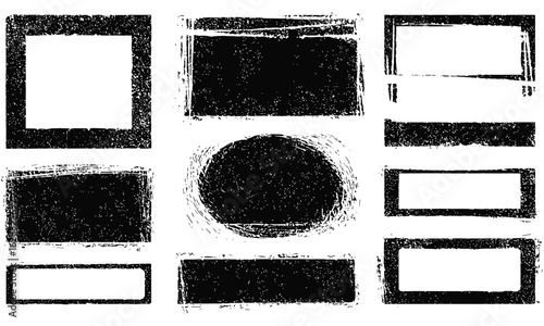 Rough jagged edge grunge textured hand-drawn text box frames set with uneven distressed ink pen shapes. Vintage retro banners, borders, rectangles, circles, ovals, vector templates, design elements