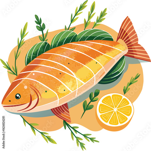 Fresh salmon fillet with lemon and herbs