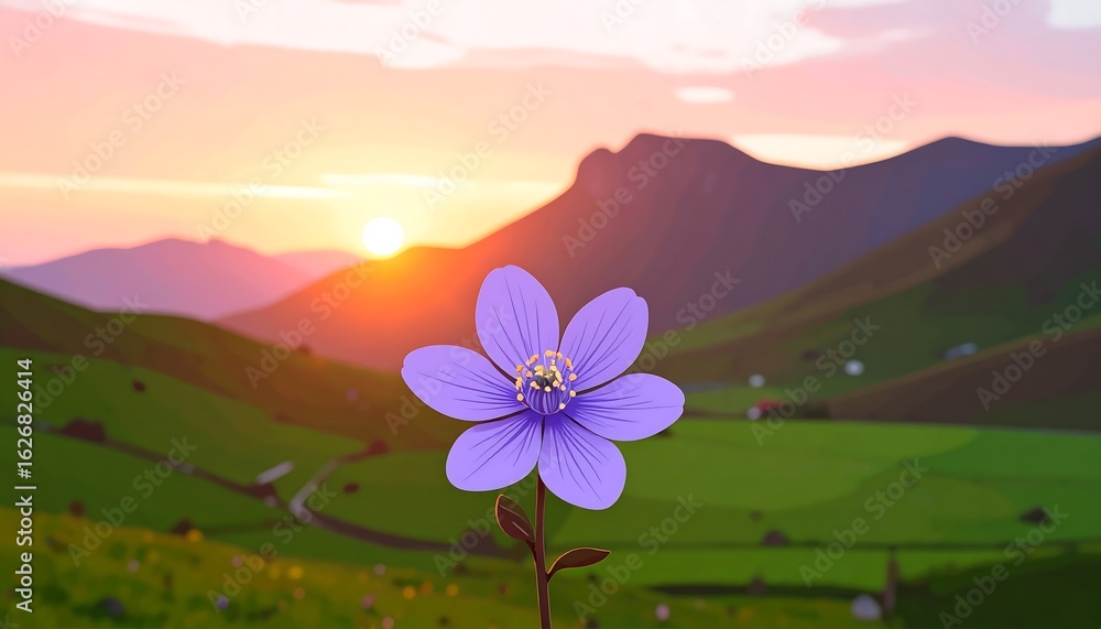 Fototapeta premium Purple flower in a mountain sunset