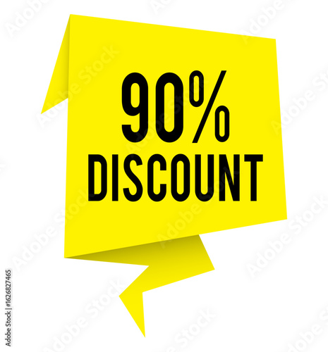 get up to 90% off now, modern yellow vector graphic for web advertising, price reduction sticker, special offer banner design