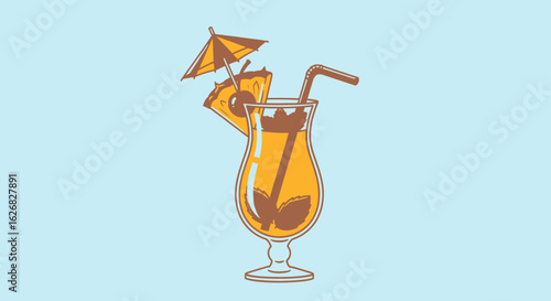 Tropical Cocktail with Pineapple Slice and Umbrella, a Refreshing Beverage for a Summer Getaway