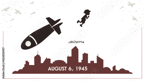 Atomic Bomb Blast over Cityscape - August 6, 1945, Hiroshima Day