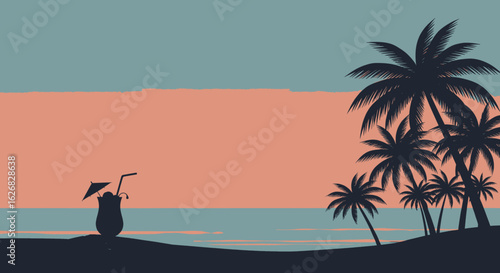Tropical Paradise Silhouette of Palm Trees and a Refreshing Drink at Sunset