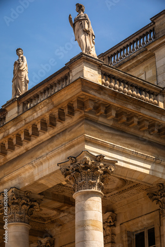The beautiful Grand Theatre of Bordeaux Building with extensive Decoration, Stone Columns, Plaster, Statues - Close-up