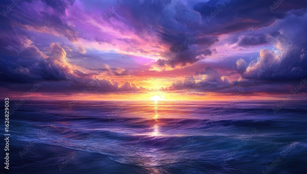 Obraz premium Dramatic sunset over a restless sea (1)