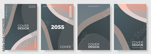 Abstract modern vector geometric background set in grey colors. A4 resolution cover design template. Vector illustration web banner collection