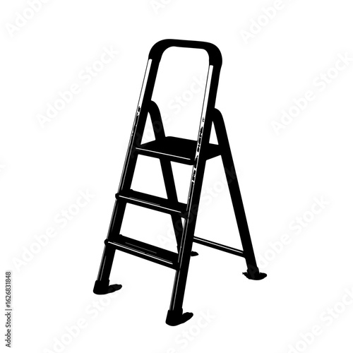 Three dimensional aluminum stepladder illustration in a banner or advertisement format suitable for construction or diy themes