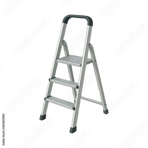Realistic 3d aluminum stepladder illustration with a clean background perfect for construction diy or home improvement advertising banners