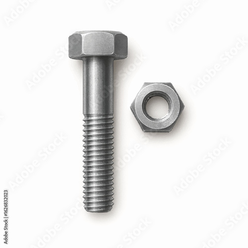 Realistic 3d metal bolt and nut fastener collection with various industrial hardware components for mechanical engineering and construction