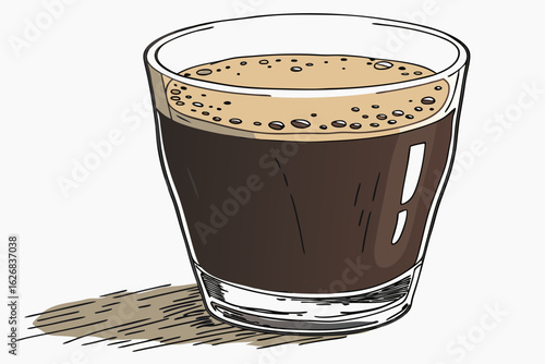 Illustration of a glass of dark espresso with a rich crema offering a simple yet elegant representation of a coffee beverage