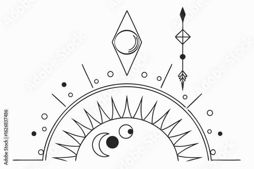 Vector art of celestial sun and moon with geometric symbols a mystical and spiritual design for astrology and magic