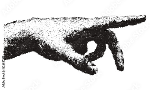 Grainy halftone hand with stipple effect for vintage grunge punk collage design. Retro 90s dotted photocopy texture banner in vector illustration style, experimental poster background