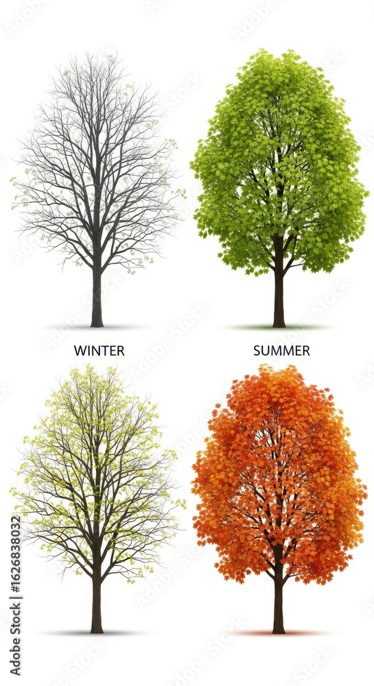 Obraz premium Four seasons tree set isolated on white background vector illustration