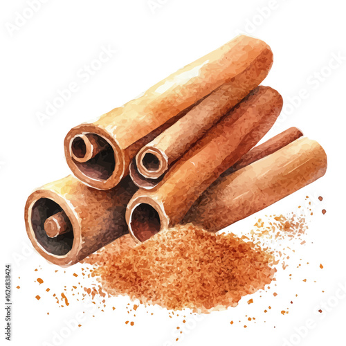 Painted in watercolor, this hand-drawn ground cinnamon features subtle artistic strokes, isolated on a white background, an elegant vector design, and EPS format. vector design