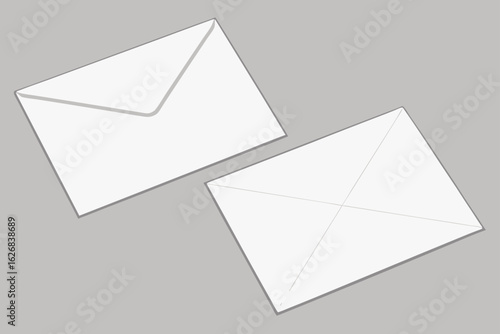 Vector art of two blank white envelopes are displayed on a gray surface representing mail correspondence and communication