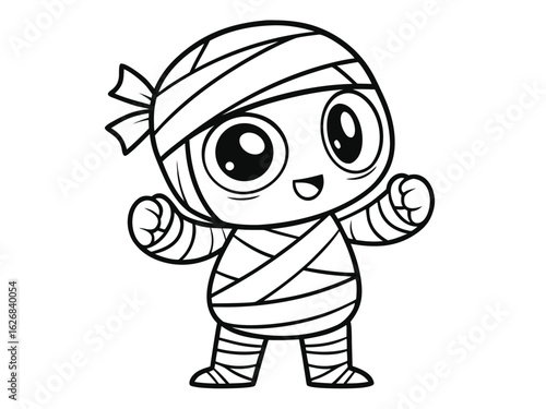 Egyptian mummy coloring page. Black and white cartoon illustration