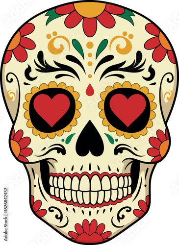 Sugar skull heart eyes dia de muertos celebration