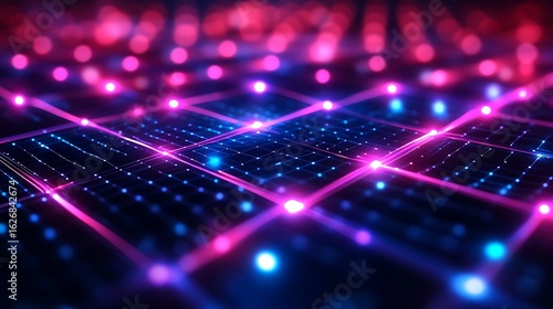 Data stream hallway with bright cyber lights and reflections high resolution picture
