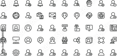Professional User and Network Icons – Line Style Business Profile, Social Interaction, Communication, HR Tools, Contact Management, and Connection Symbols for Web, Apps, and Corporate Designs