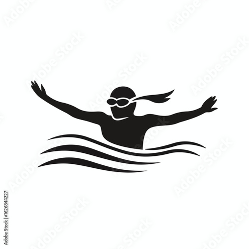 Vector illustration of a swimmer in a dynamic pose gliding through the water with arms outstretched and ready for competition