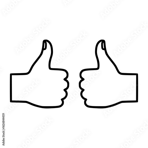 The two thumbs up hand gesture icon symbolizes approval, success, and positive feedback.