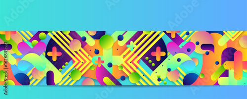 Bright background template summer juicy colors background with geometric elements, lines and dots_Монтажная область 1