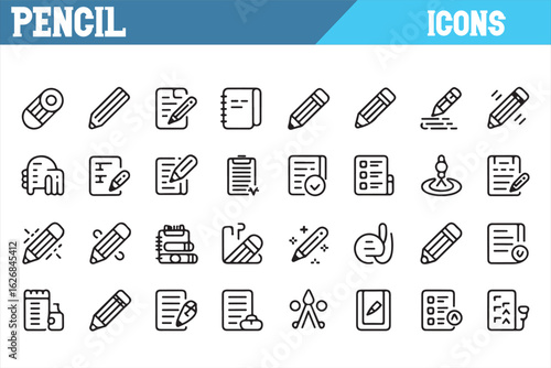 Pencil and Stationery Icons for Creative and Educational Work

