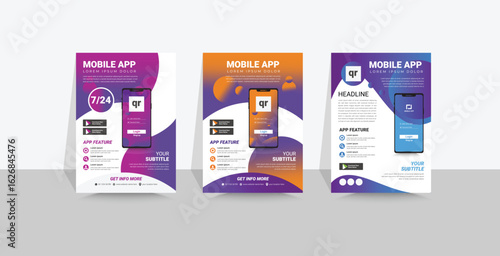 Mobile app promotion flyer brochure cover template. mobile application design template in vector