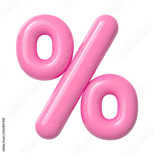 Pink 3d percentage symbol isolated on transparent background