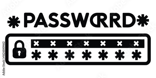 Secure password illustration representing data protection with a lock icon and obscured password field design for websites and accounts.