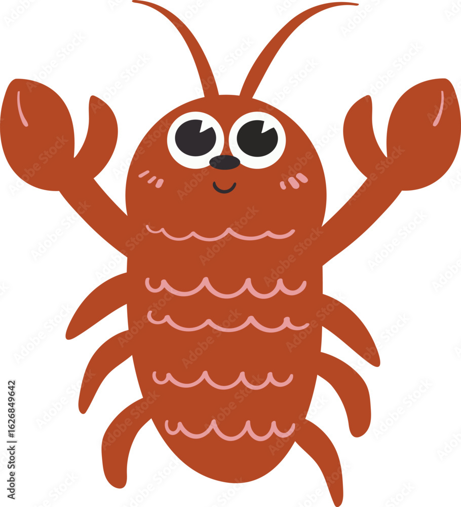Obraz premium Cute lobster with claws cartoon. Flat vector sea animal. A playful marine creature perfect for summer or ocean-themed designs