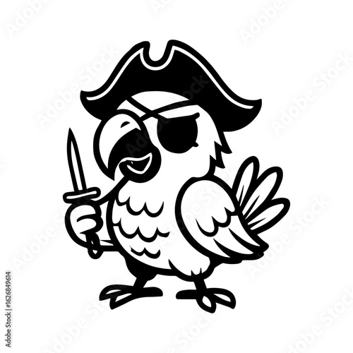 pirate parrot with an eyepatch and tiny sword