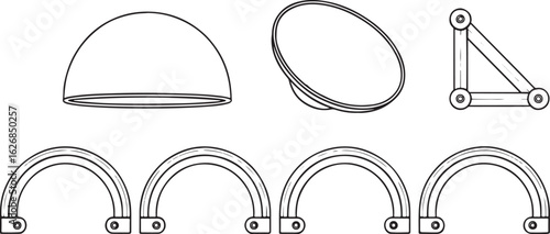Architectural components and structural elements precision line art for building construction and design projects