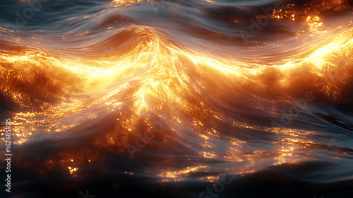 Golden Hour Ocean Waves Abstract Water Texture with Fiery Glow
